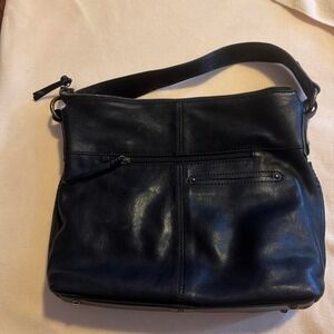 Nino Bossi Black Genuine Leather Hobo Shoulder Bag Daisy Floral Lining